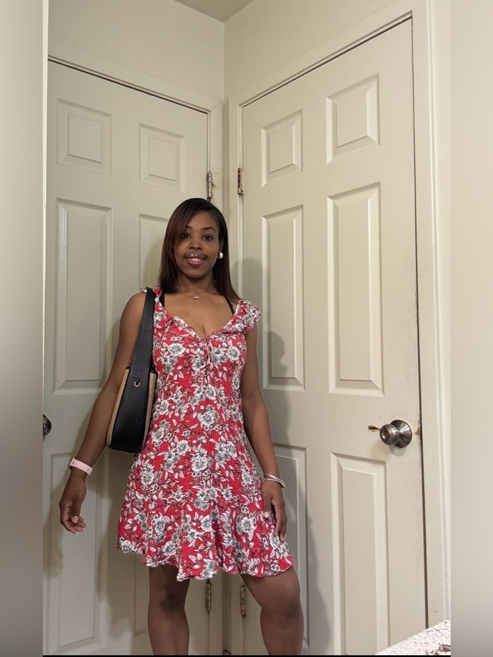 American Eagle Red Floral sundress-above the knee, Size Medium Viscose